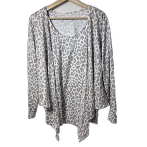 Belle by Kim Gravel Tank Top Set Womens Leopard Animal Print Mature Work Casual